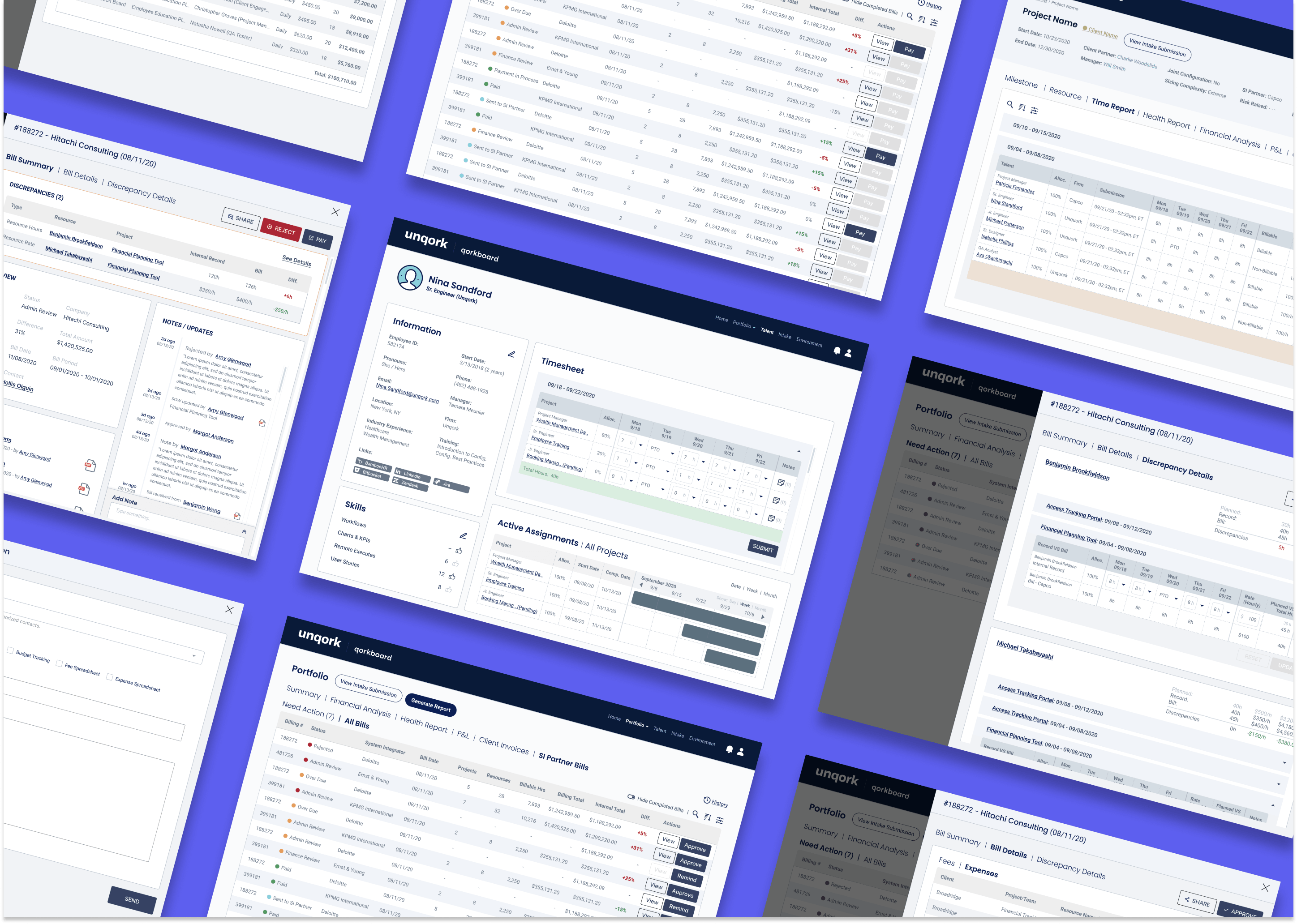 Quork Board billing, invoice and timesheet screens