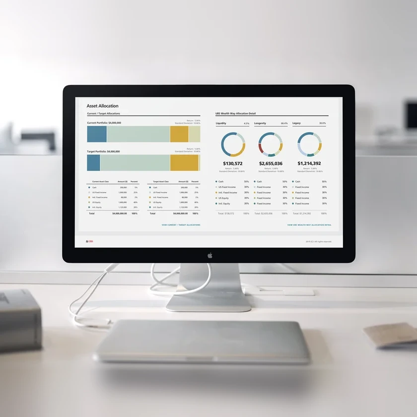 Asset allocation screen on a desktop display